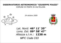 Osservatorio G. Piazzi - Targa Inaugurazione